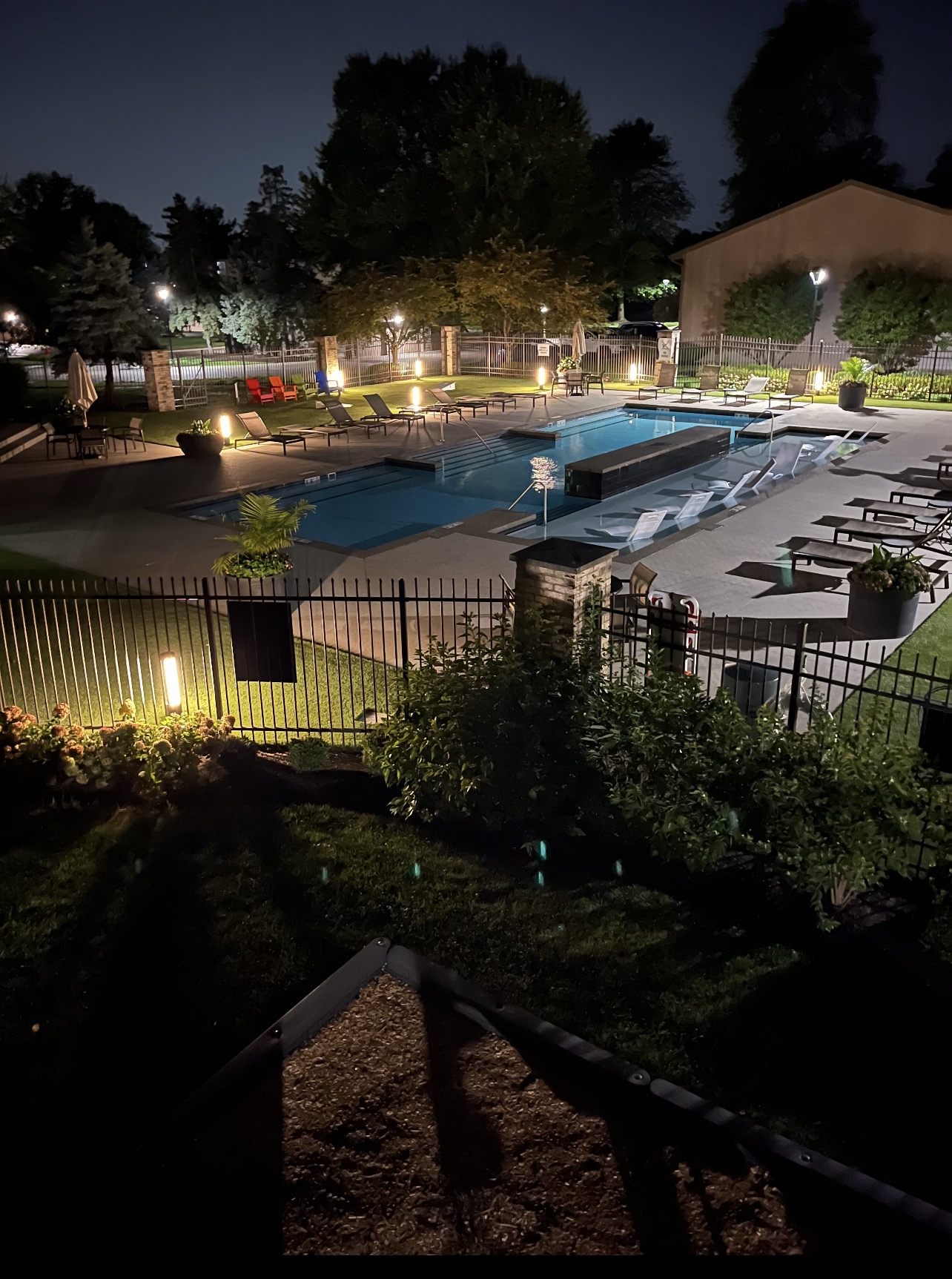 Outdoor waterpark at dusk